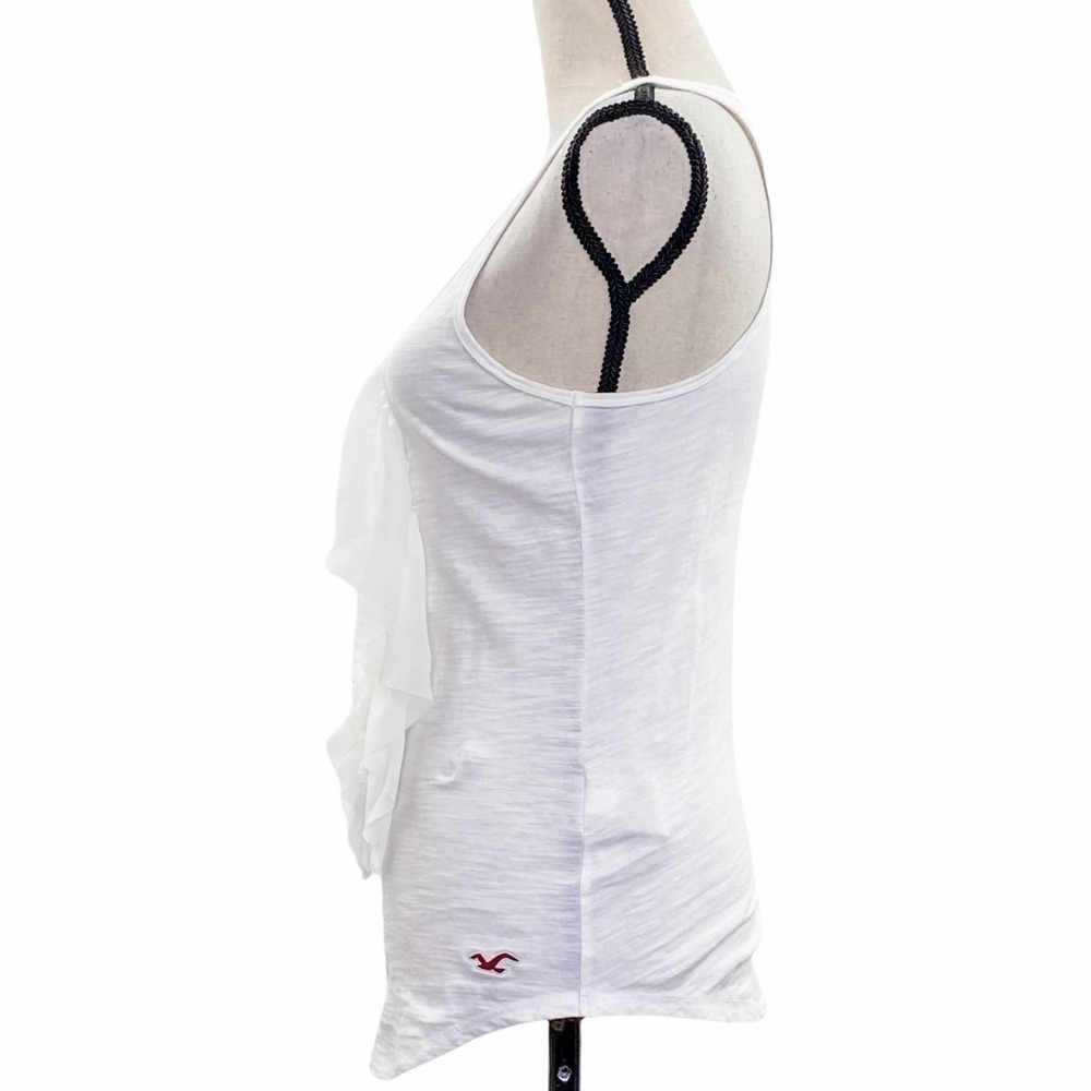 HOLLISTER Solid White Ruffled Front Sleeveless Burnout Racerback Tank Top - Picture 4 of 12